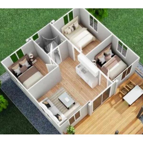 20ft Dual Wings Expandable Container House Mobile Villa for Park - with Courtyard, Kitchen - Ideal for Outdoor Living, Portable & Customizable