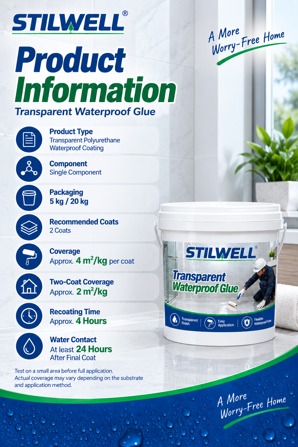 Water Based Transparent Polyurethane Waterproof Coating for Bathroom Window Sill Exterior Wall and Tile Repair