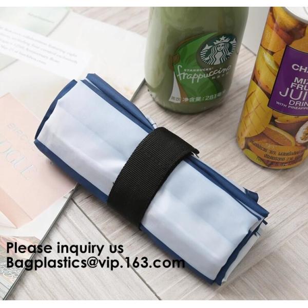 Printing Logo Polyester Handled Foldable Tote Bag With Snap Closure Foldable Bag Pocket Folding Nylon Shopping Bag