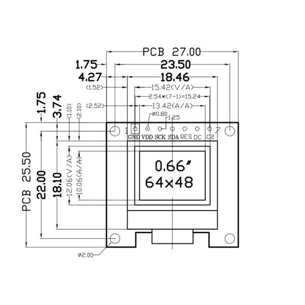 I2C SPI 0.66 Inch PMOLED Display Module , With PCBA 64x48 Resolution, IC SSD1306 Driving