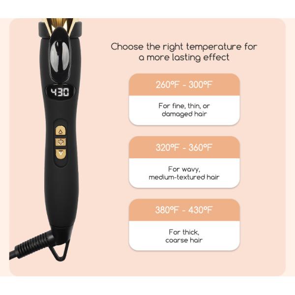 Ceramic Coating Barrel Curling Iron With Clamp Adjustable Temp LCD Display