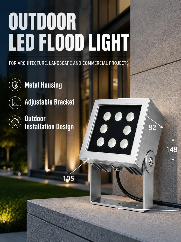 9 LED Architectural Flood Light IP66 Waterproof Outdoor Adjustable Bracket Bridge Lighting