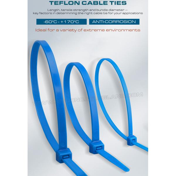 ETFE Blue Cable Tie 3.6x200mm, 94V-0 Fireproof Teflon Cable Tie Temperature Resistant Tefzel Cable Tie for Harsh Environments