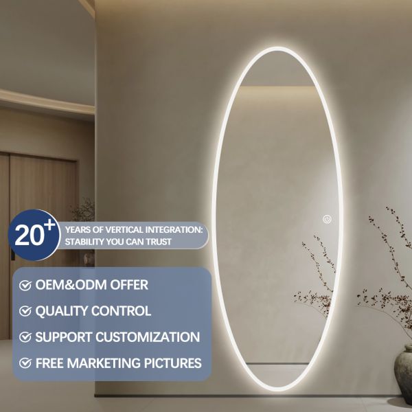 Oval LED Full Length Mirror Smart Backlit Large Capsule Bathroom Mirror For Hotel Cloakroom