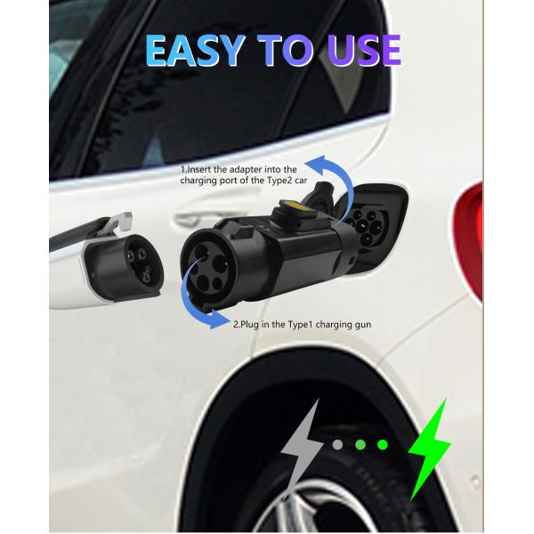 32A Output Current PC Copper EV Adaptor Type1 to Type2 Adapter for Electric Vehicles Portable Charging Stations 220V