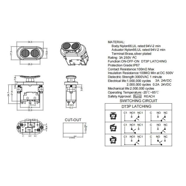500V Black 3A 2rocker Switch IP67 Locking Light Switch