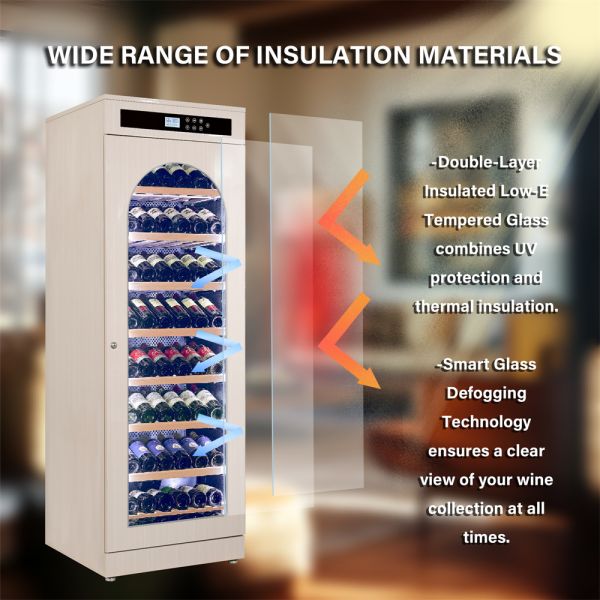 Modern Light Beige Solid Wood Kitchen Wine Cooler with Digital Control Panel and Arched Glass Door