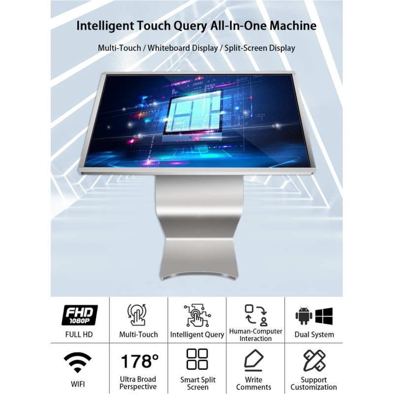 43 Inch Indoor Interactive Digital Display Android 7.1 OS Horizontal Digital Signage