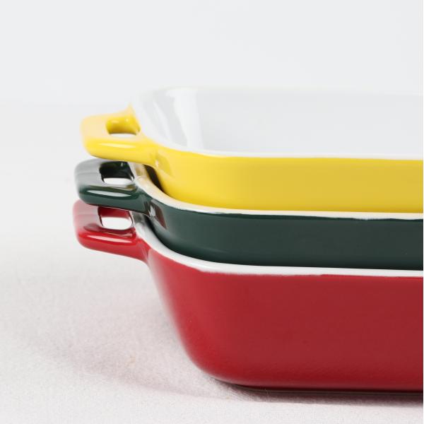 Color Glaze Ceramic Baking Tray , Non Stick Rectangle Baking Pan