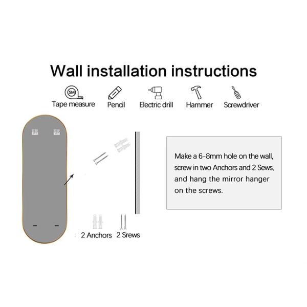 Luxury Wall Mounted LED Mirror IP66 Arched Touch Screen Bathroom Mirror