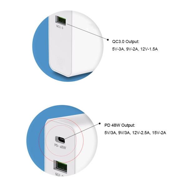48W Type C PD QC3.0 power adapter For iPhone Fast Charging