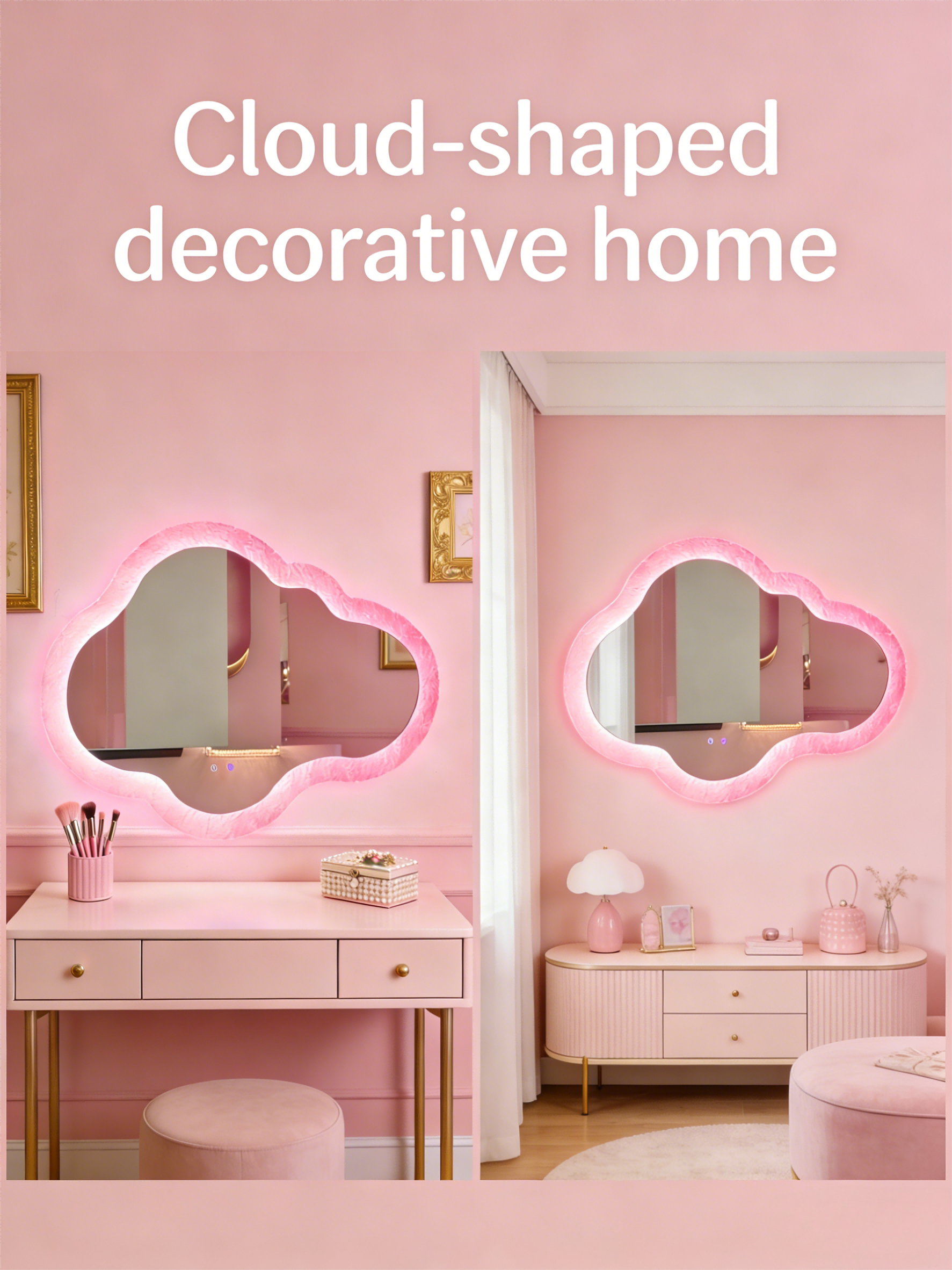 Kingstin Cloud-shaped LED Decorative Mirror, Energy-saving Adjustable Light Makeup Mirror Suitable for Bedroom Vanity Cabinet