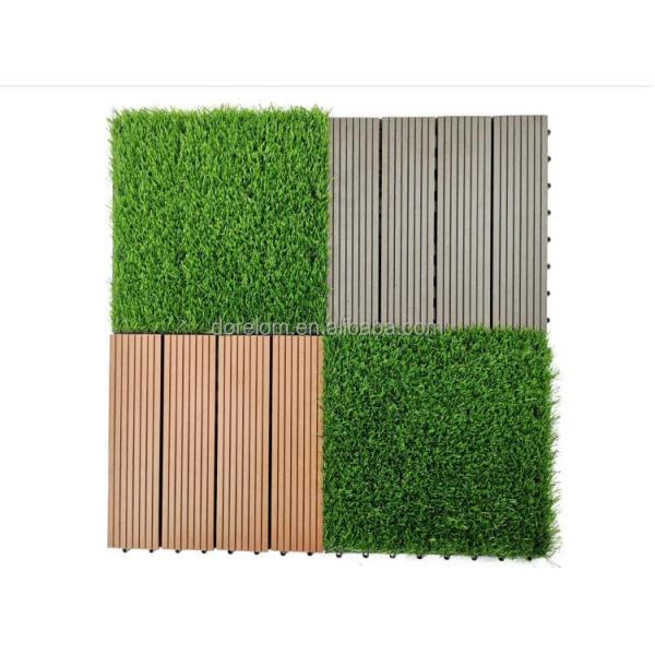 25-60mm Pile Height Artificial Grass Interlocking Tiles with Double PP NET PU Backing