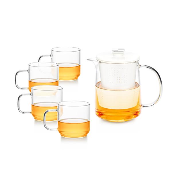 600ml Glass Strainer Teapot Kettle Tea Cup Set With Removable Infuser
