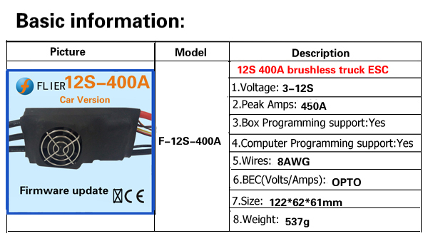 12S 400A Brushless Truck RC Car ESC 4.2V External BEC With Programming Box