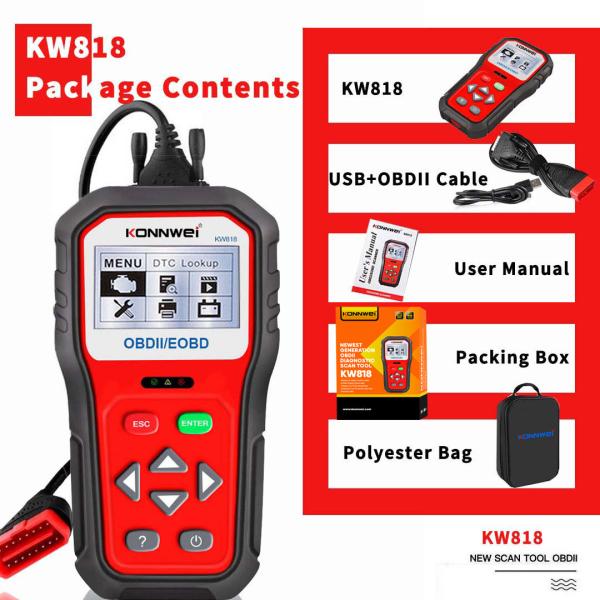 Support OBDII EOBD 12V car Auto scan tool konnwei KW818 engine fault Code Reader Multi-language