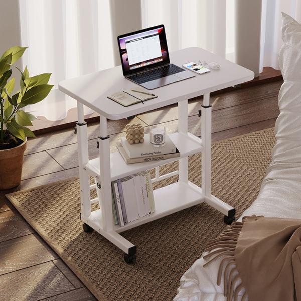 Adjustable Side Table with Wheels Bedside , for Dorm, Movable Office Desk Bed, Lazy Bedroom