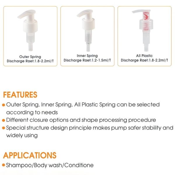 Plastic Lotion Pump with Left Right Lock and External Pump Core Packed in Cartons for Cosmetic Packaging