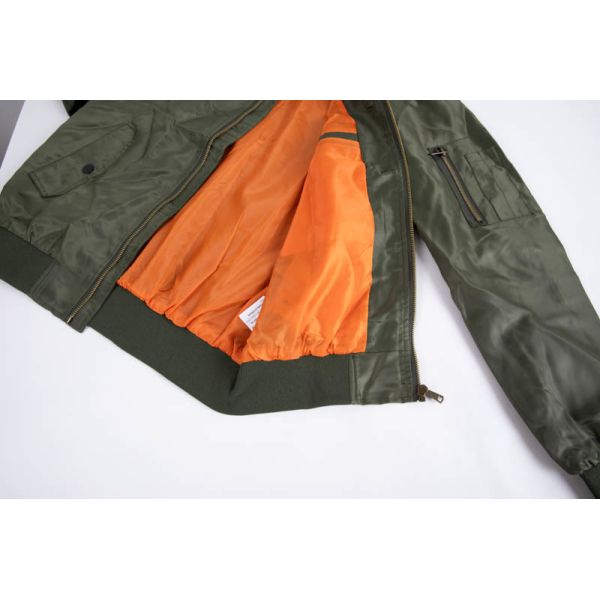 Army Green MA-1 Bomber Jacket pocket detail