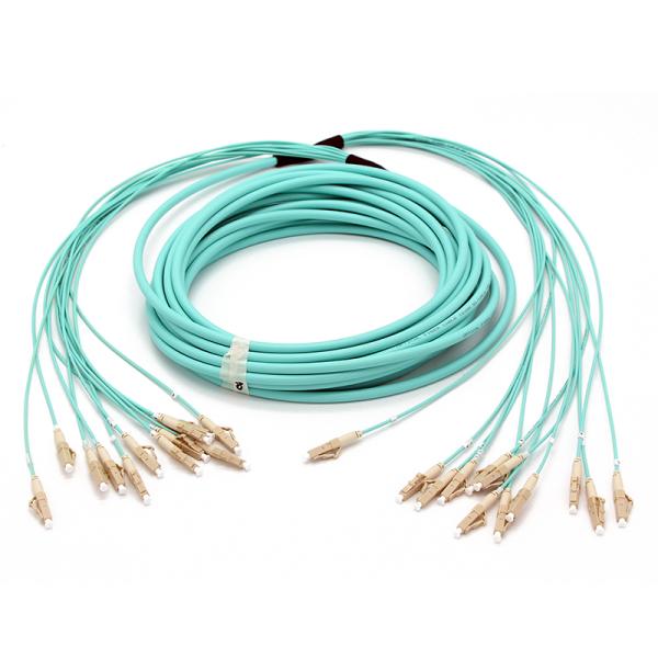 Low loss Fiber Optic Patch Cables 12F LC - LC OM3 50/125 Breakout 2mm 10M patch cord LSZH Aqua color