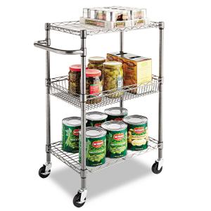 3 - Tier Wire Rolling Cart / Food Chrome Steel Utility Cart 24W X 14D X 36H