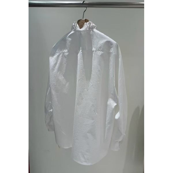 Spring And Summer Thin White Sky Blue 100% Pure Cotton Ruffled French Shirt