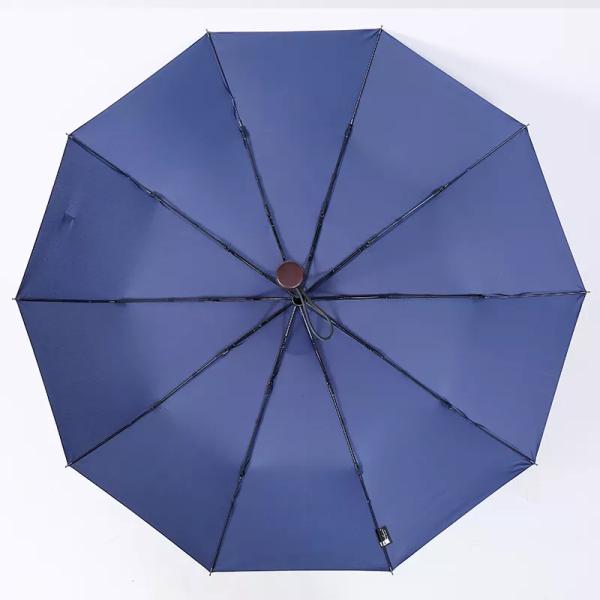 Fully Automatic 10 Ribs Wind Resistant Solid Wood Handle Engraved with Three Fold Men's Business Umbrella