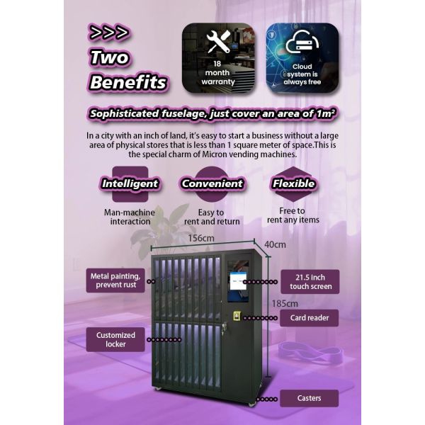 Locker Vending Machine with Smart Rent & Return System and Customizable Pricing for Gym Gear Rental