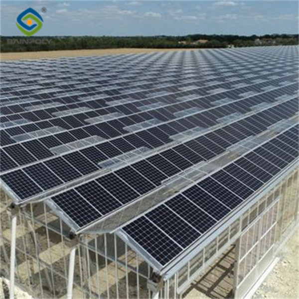 Solar Panel Tempered Glass Greenhouse Multi Span Energy Efficient