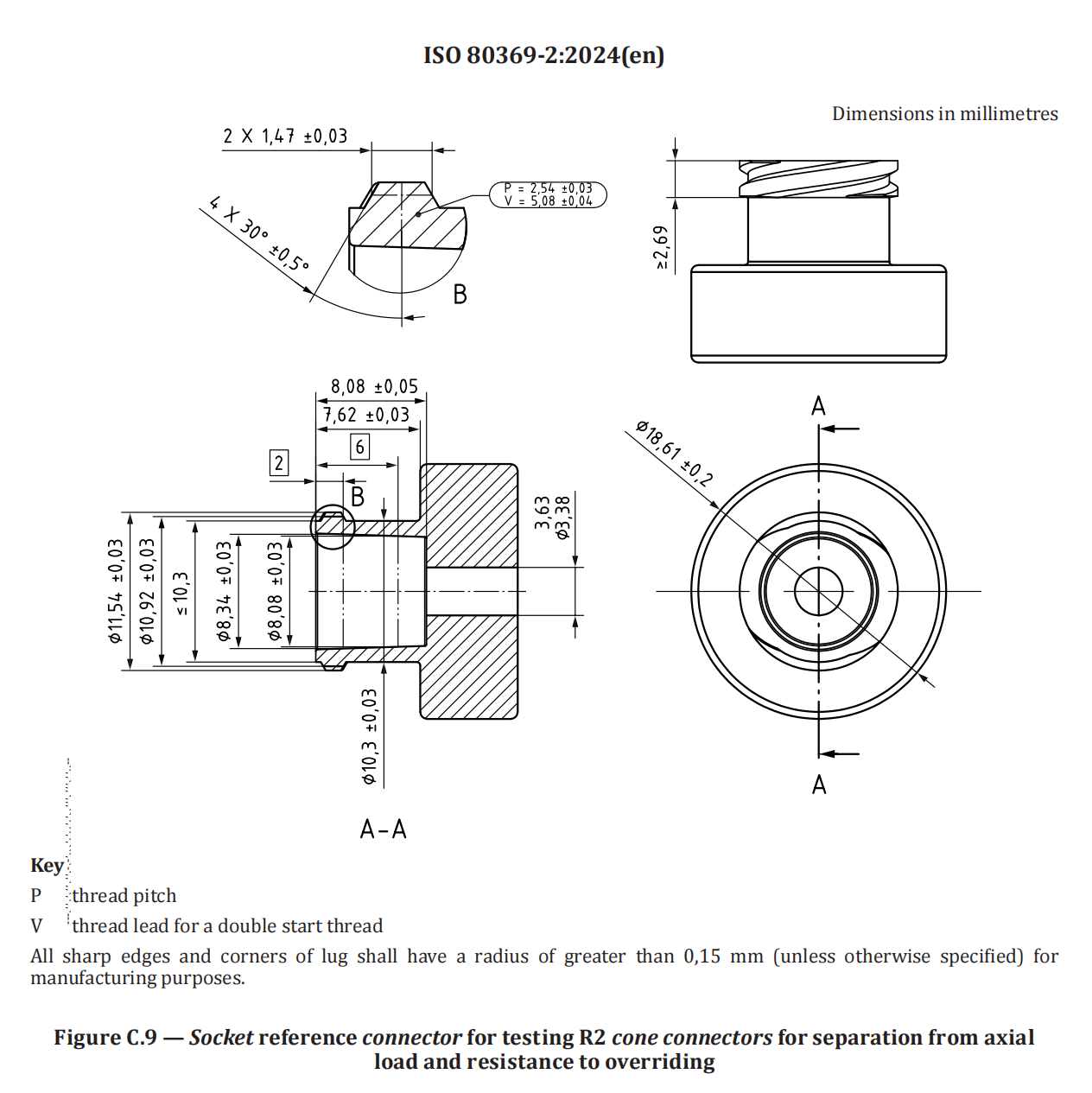 ISO 80369-2 Figure C.9 Socket Reference Connector for Testing R2 Cone Connectors with HRC58-62 Hardness Steel