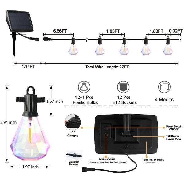 IP65 Hanging Bulb Lights Outdoor 27FT Waterproof Diamond Shaped String Light