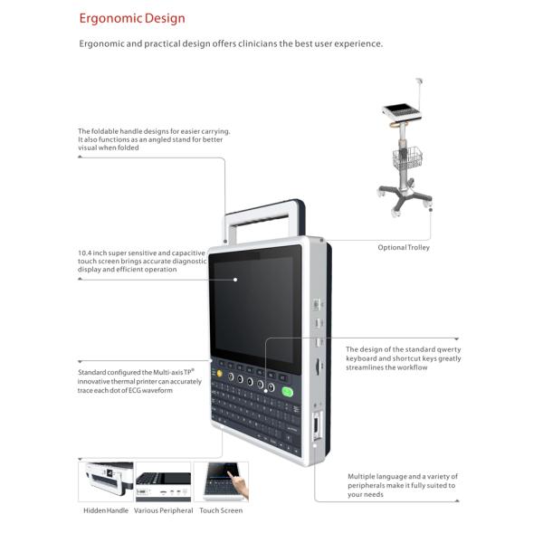 Advanced 12-Lead ECG Machine 10.4" Touchscreen Glasgow Algorithm Wireless Connectivity