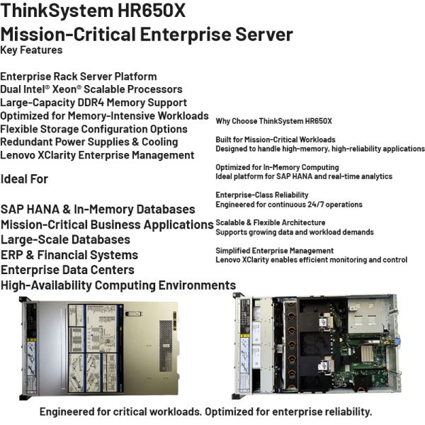 Lenovo Thinksystem HR650X/SR658 2U Rack Server with Xeon Processor 32 Memory Slots and Hot-Swap Drives
