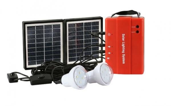 Buy popular off-grid area rechargeable 4W DIY solar lighting kits with 2 led light power bank solar charger controller at wholesale prices