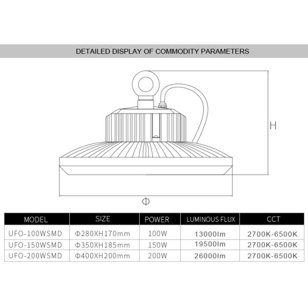 ROHS Ip65 100w 150w 200w Industrial LED High Bay Light