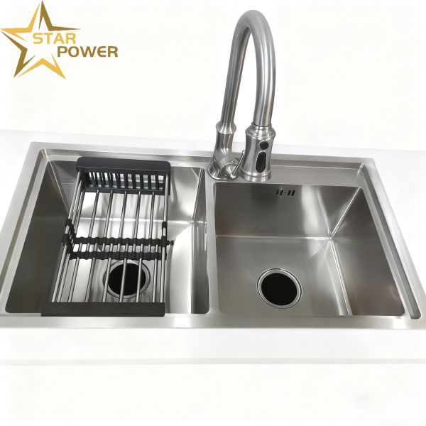 Customised Multifunctional Cup Washer Hand-Precision Polished 304 Stainless Steel Kitchen Sink Double Bowl