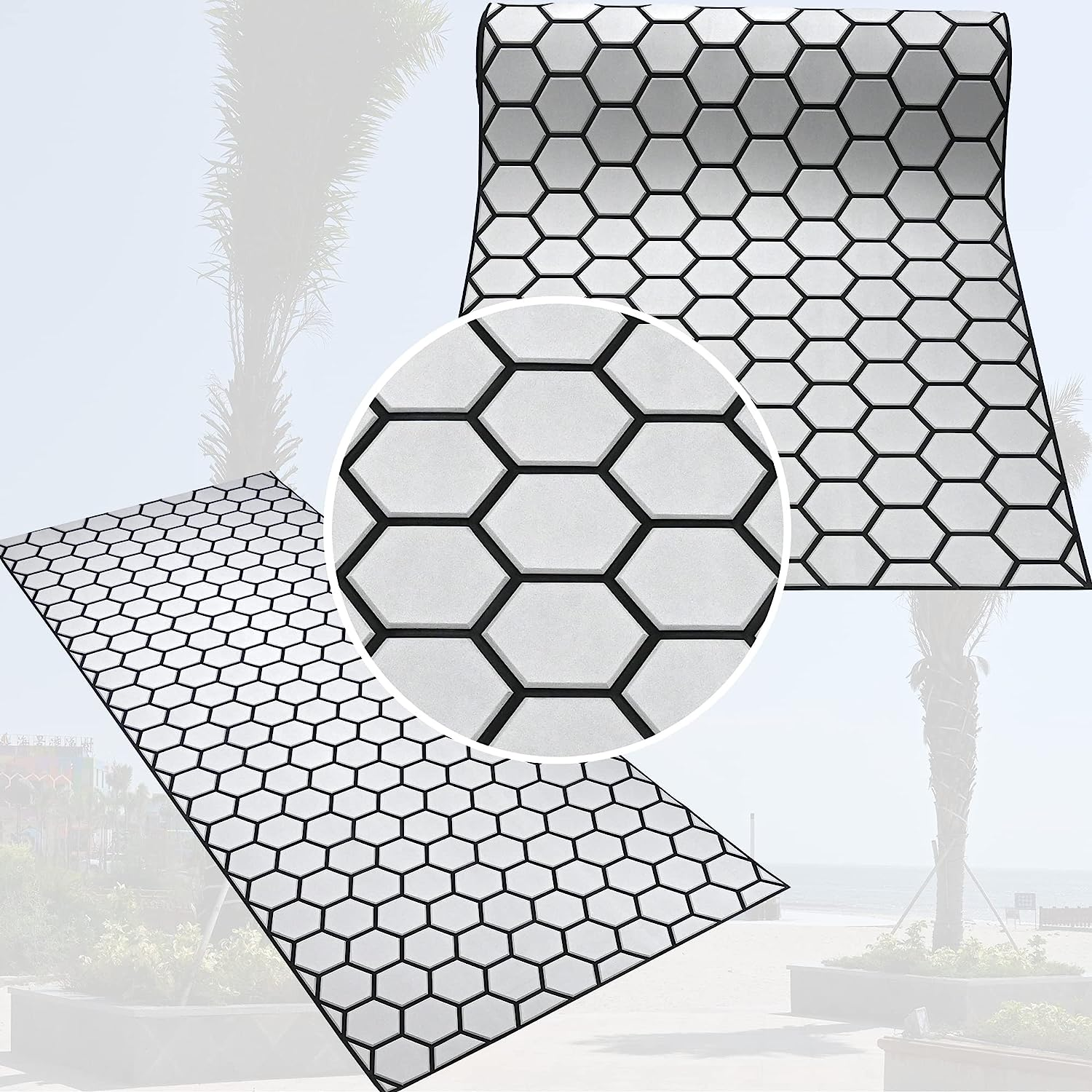 Self Adhesive CNC EVA Deck Sheet showing light grey base with black honeycomb pattern