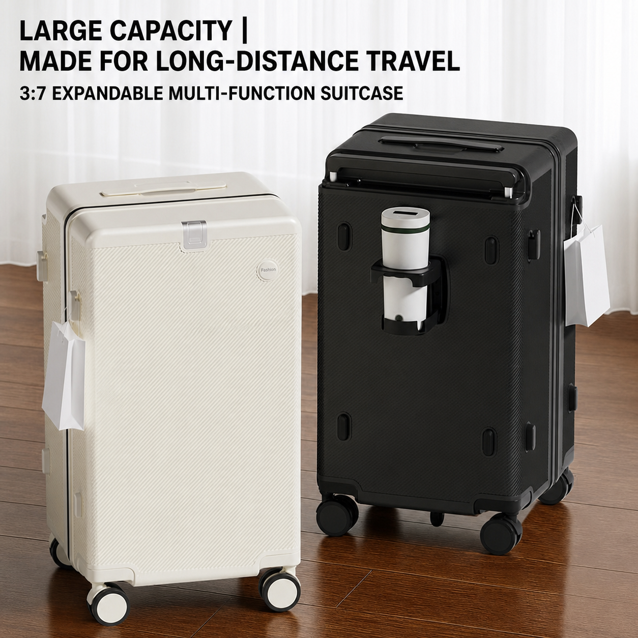 Large capacity 3:7 expandable multi-function suitcase