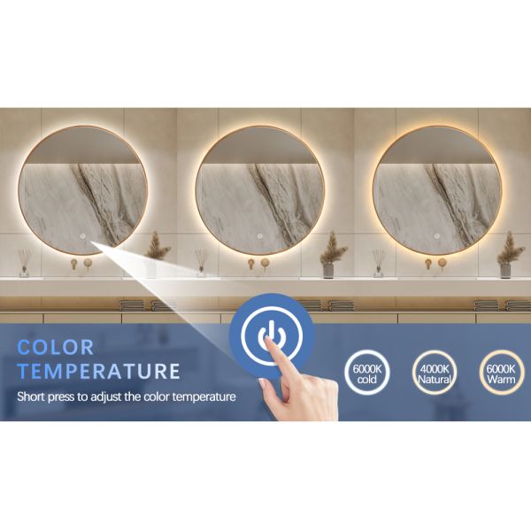 Aluminium Alloy Framed Round Bathroom Mirror With Back Light
