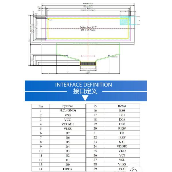 3.12 Inch Ssd1322 Oled Display 256x64 Resolution Monochrome Oled Display