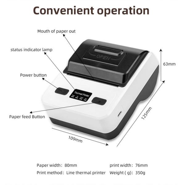 Stocked Mini Thermal Printer 80mm USB Wireless Bluetooth Printer for POS/ESC Command