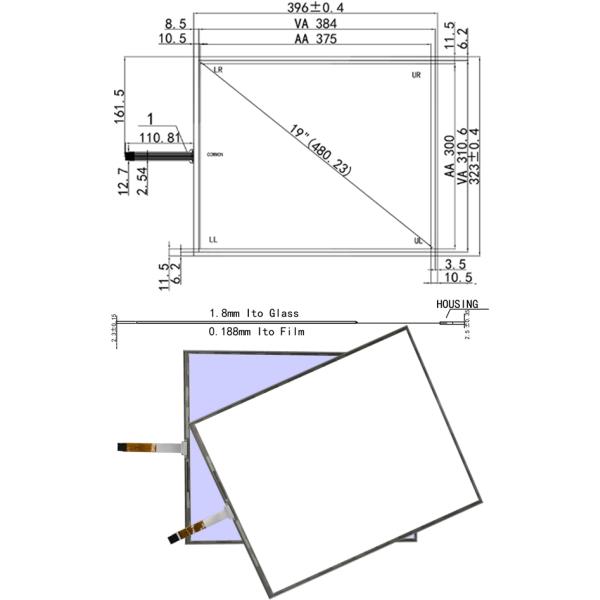 19'' 5 Wire Resistive Industrial Touch Screen Transparent Touch Panel LCD Display