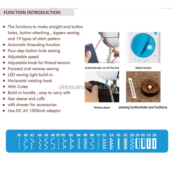 Multi-Function Household Sewing Machine with 2.2kg Weight Motor Drive and 19 Stitches