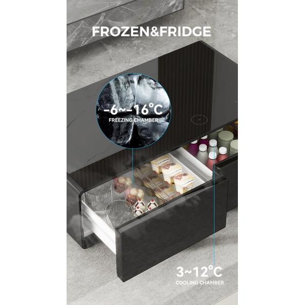 Multifunctional Mini Refrigerator Table with Interactive Touch Screen and Metal Frame