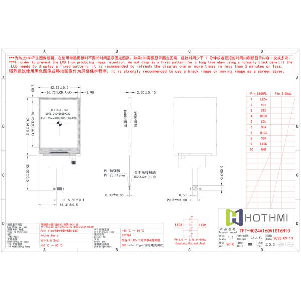 2.4" IPS TFT LCD display|240x320 resolution|SPI 4L interface