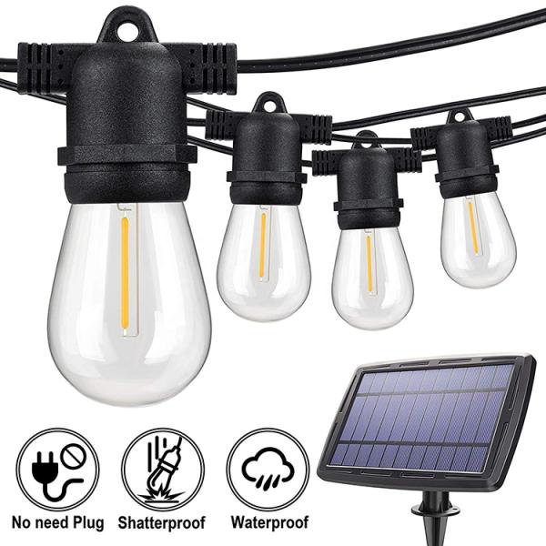 48FT Waterproof LED Black String Lights Outdoor Solar String Lights For Garden Lighting