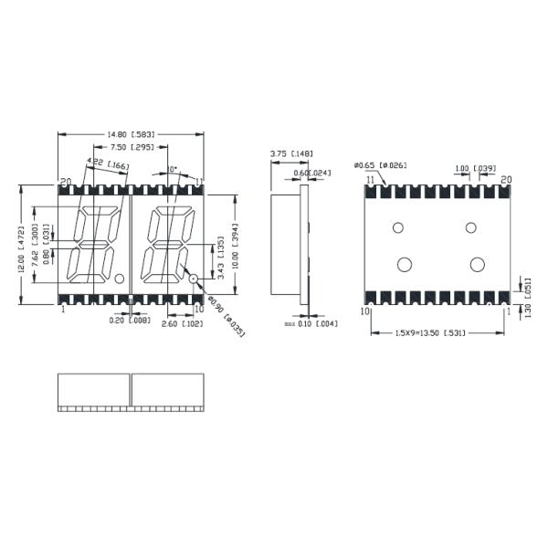 Mini Ultra Thin 2 Digit 0.3" 7 Segment SMD LED Display