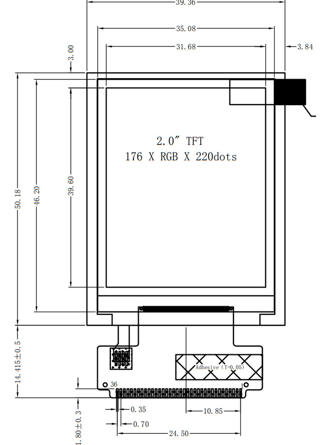 2 Inches 176x220 Pixels TFT LCD Display with ILI9225G IC for MCU Interface