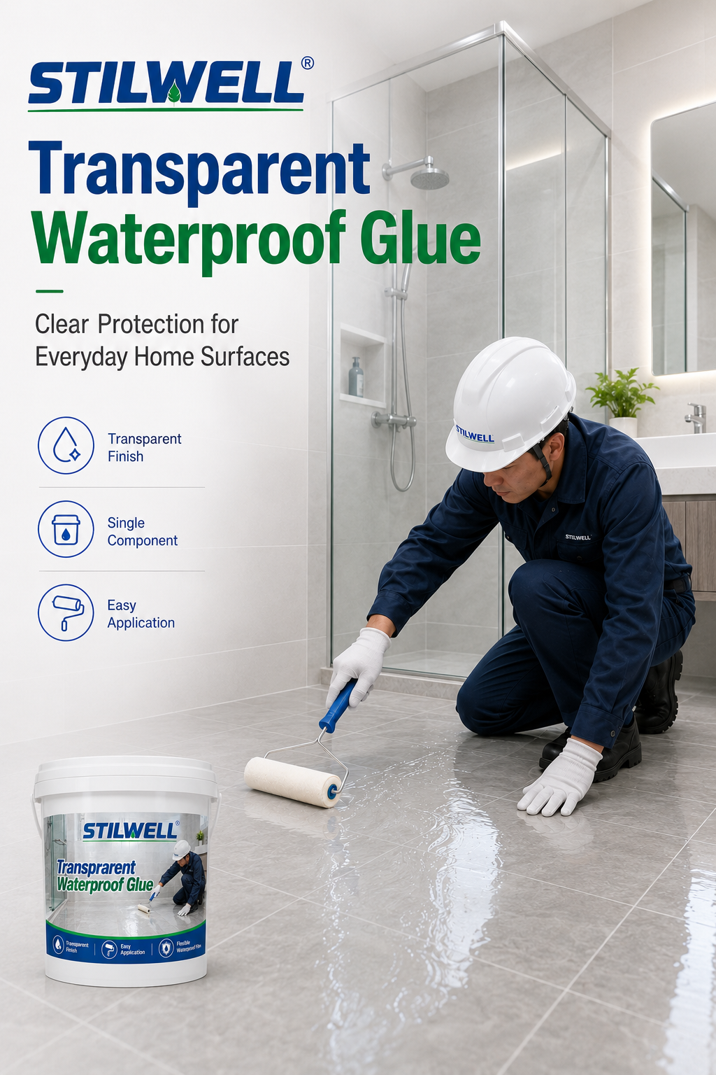 Water Based Transparent Polyurethane Waterproof Coating for Bathroom Window Sill Exterior Wall and Tile Repair