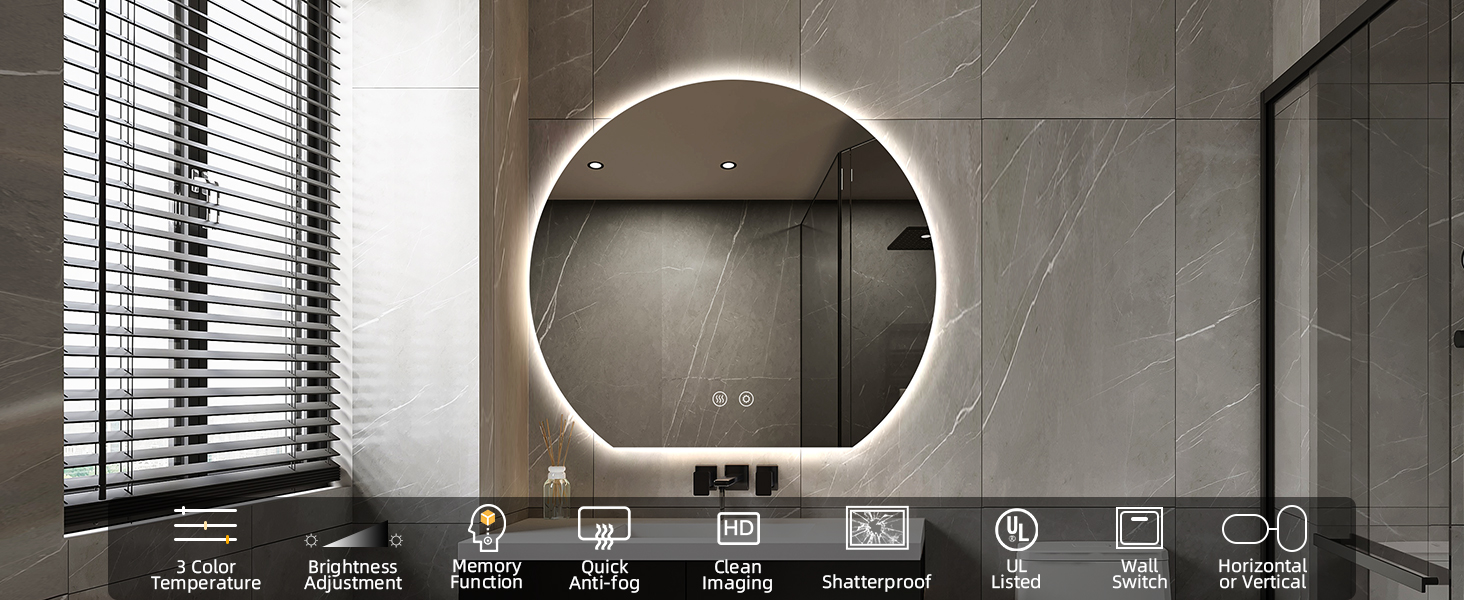 Waterproof Half Circle Backlit Mirror , Modern LED Bathroom Mirror Wall Mounted